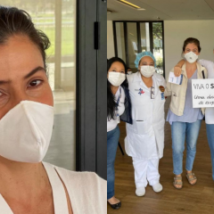 Dois dias após se emocionar na bancada do Jornal Nacional, Renata Vasconcellos é vacinada contra Covid-19