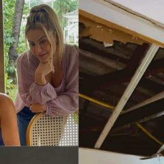 Susto: Forro do teto da casa de Leonardo e Poliana Rocha cai e assusta os moradores