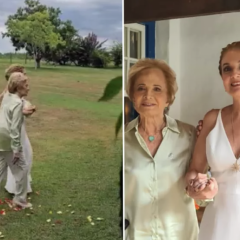 Glória Menezes realiza sonho e leva a filha, Maria Amélia, até o altar