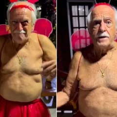 Aos 90 anos, Ary Fontoura se fantasia de borboleta para curtir bloco de rua