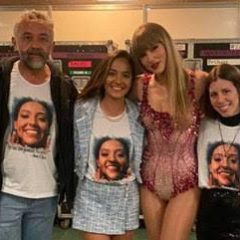 Taylor Swift posa ao lado da família de Ana Clara Benevides, fã que faleceu em seu show