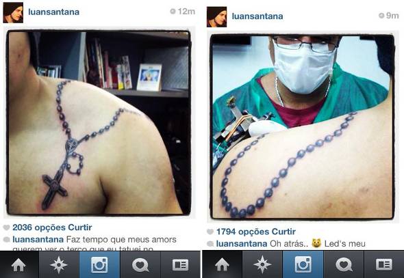 Luan Santana mostra tatuagens