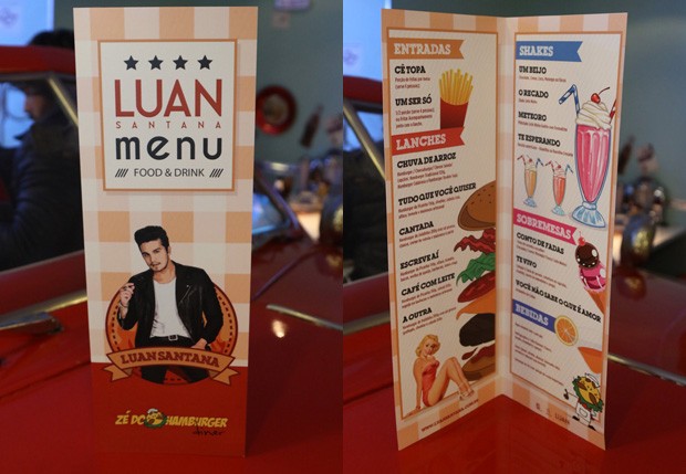 Músicas de Luan Santana intitulavam nomes de drinques e comidas no cardápio - Crédito: Thiago Duran/Divulgação