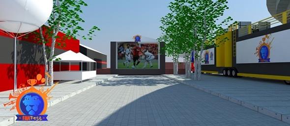 Espaço para shows e telão para exibição do jogo. Crédito: Divulgação/Sport Fan Fest