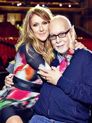 Celine Dion e René Angéli, numa das imagens mostradas no telão do show