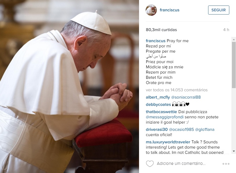 A primeira postagem do Papa no Instagram. Crédito: Reprodução Instagram
