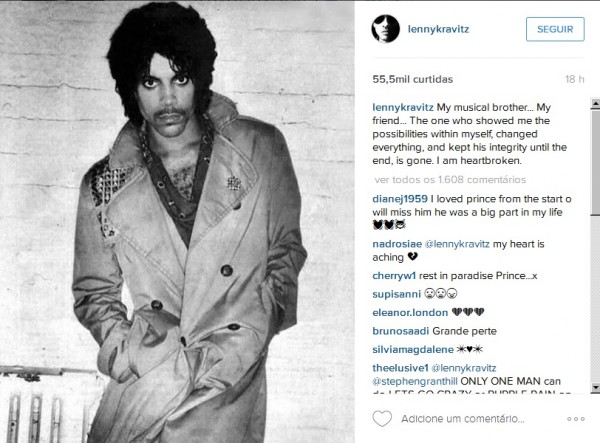 Lenny Kravitz chamou o cantor de "irmão musical" - Crédito: Reprodução/Instagram