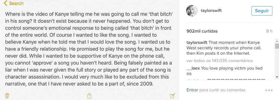 A declaração da cantora em seu Instagram - Crédito: Reprodução/Instagram