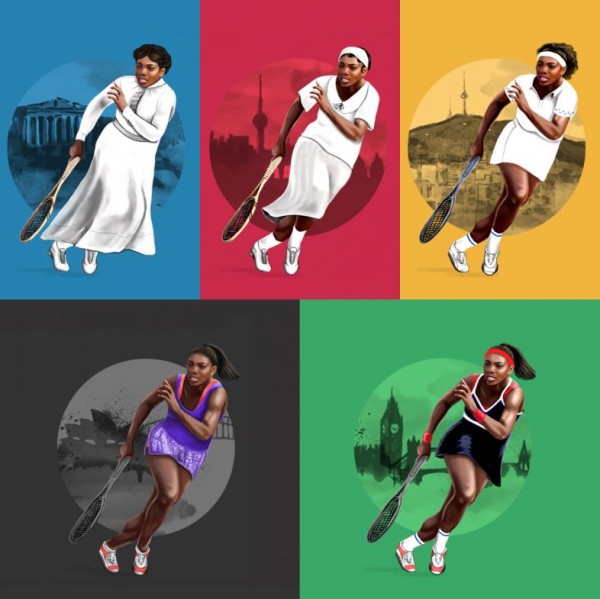 Serena Williams é retratada em uniformes antigos - Crédito: Reprodução/UmSóLugar