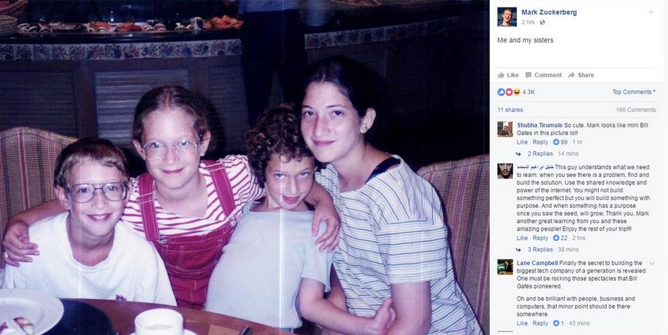  Mark Zuckerberg, criador do Facebook, postou uma foto dele com suas irmãs ao anunciar que será pai pela segunda vez (Foto: Reprodução/Facebook) 
