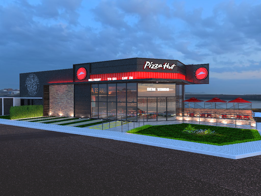 Perspectiva da fachada da nova loja - Crédito: Divulgação / Pizza Hut