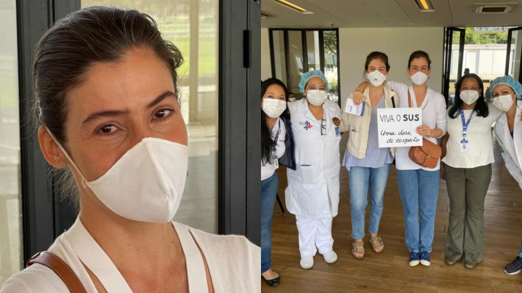 Dois dias após se emocionar na bancada do Jornal Nacional, Renata Vasconcellos é vacinada contra Covid-19