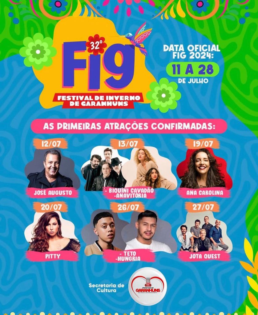 Primeiras atrações do Festival de Inverno de Garanhuns 2024 são